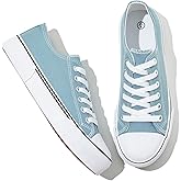 Adokoo Canvas Tennis Shoes for Women Low Top Casual White Black Sneakers for Women Lace Up Fashion Comfortable Walking Shoes