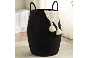 105L Extra Large Laundry Hamper Basket by Fiona's magic, Woven Tall Clothes Hamper for Storage Blanket, Toys and Dirty Cothes in Bedroom and Living Room Organizer, Black