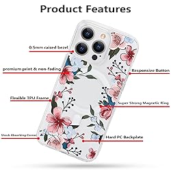 Tcaraersing for iPhone 15 Pro Magnetic Clear Flower