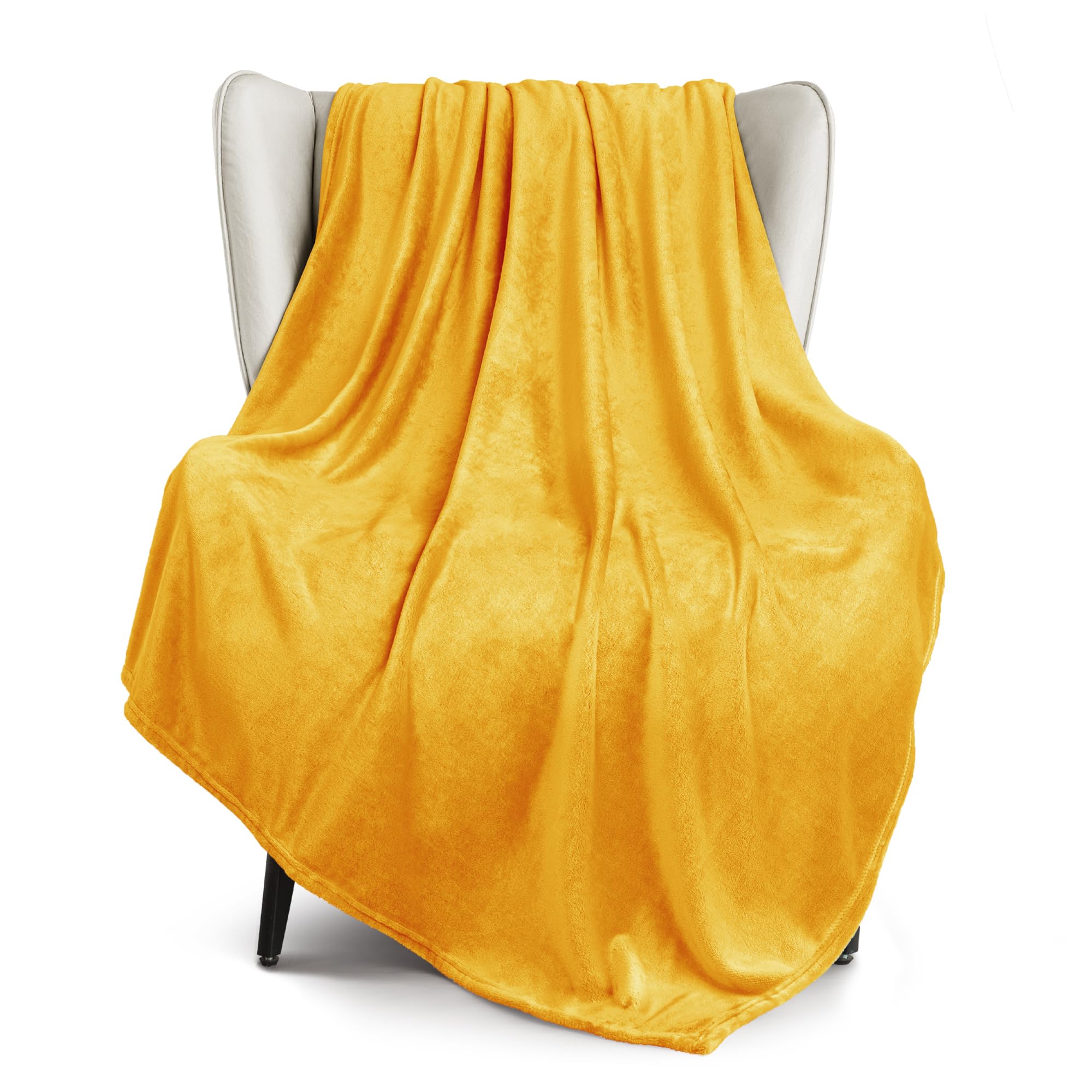 Exclusivo Mezcla Extra Large Fleece Throw Blanket for Couch, Sofa, 300GSM Super Soft and Warm Blankets, Mustard Yellow Throw All Season Use, Cozy, Plush, Lightweight, 127x178 CM — image 1