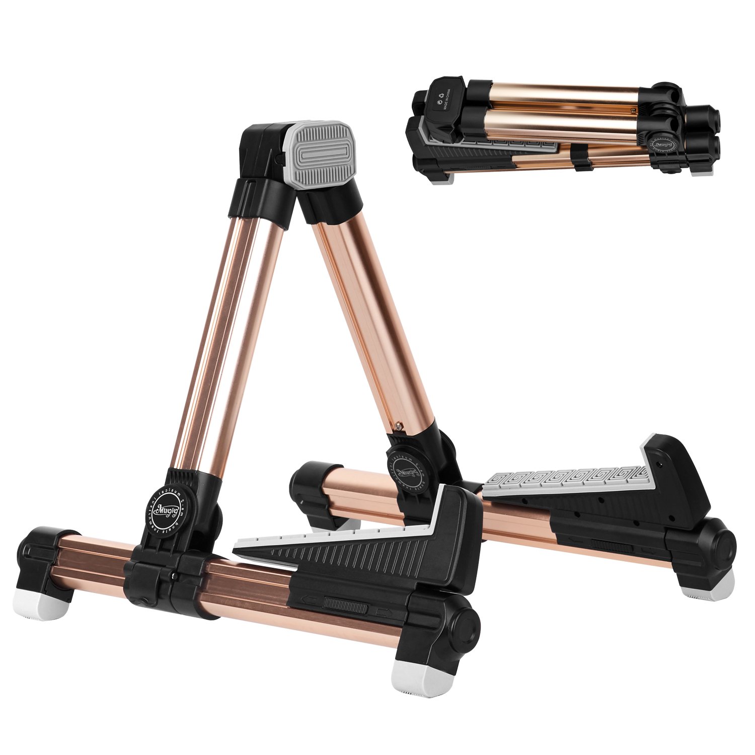 Mugig Stand for Acoustic/Electric/Classical Guitar,Bass,Banjo - Portable Folding  Flexible A-Frame Music Instrument Floor Holder for Travel (Gold)