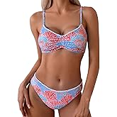 Kschenimy Bikini Sets for Womens Two Piece Swimsuit Triangle Floral Bathing Printed Cheeky Bathing Suit
