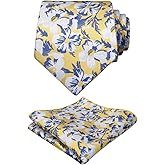Alizeal Mens 3.15inches Flower Patterned Tie with Floral Printed Pocket Square