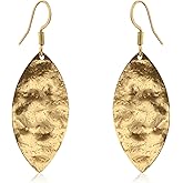 Hammered Gold Leaf Earrings for Women 14K Gold Plated Handmade Earrings Hypoallergenic Unique Earrings Dangle Earrings for Women