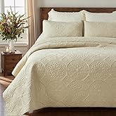 Brandream Luxury Quilt Bedding Set Queen Size Quilt Set Cotton Beige 3 Piece Medallion Matelasse Coverlet Set