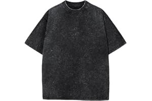 SNOWELVE Men's Oversized Cotton T-Shirts Loose Fit Vintage Washed Tee Unisex Short Sleeve Casual Shirts Tops