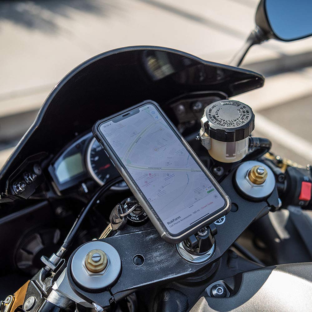 Rokform Pro Series Motorcycle Stem Mount, Fits Most Sport Bike Center Stems Measuring 12-24mm, Secures Phone RokLock Twist Lock and Built-in Magnet (Black)