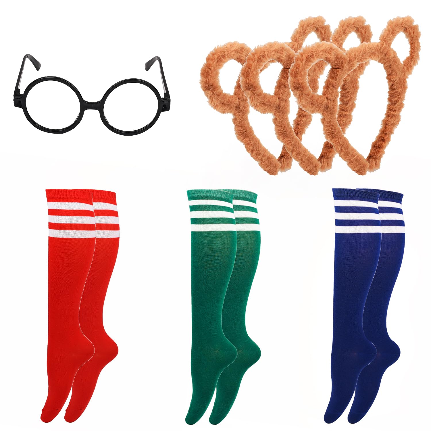 MFUOE 7 Pieces Chipmunks Costumes Set Striped Stockings Chipmunk Ears Headband Glasses for Halloween Christmas Animal Cosplay Party Costume Accessories