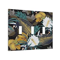 Vintage Floral Black Yellow Leaf White Flower 3