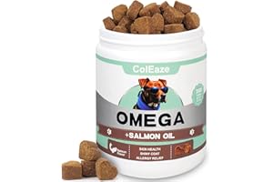 COLEAZE Salmon Oil for Dogs 200 Chews Omega 3 Fish Oil for Dogs - Skin and Coat Supplement for Dog Allergy and Itch Relief - Reducing Dry Itchy Skin Shedding Hot Spots - Salmon Flavor