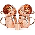 Willow & Everett Set of 4 Moscow Mule Copper Mugs with Copper Shot Glass - 4 16oz Copper Moscow Mule Mugs - Solid Copper Hamm