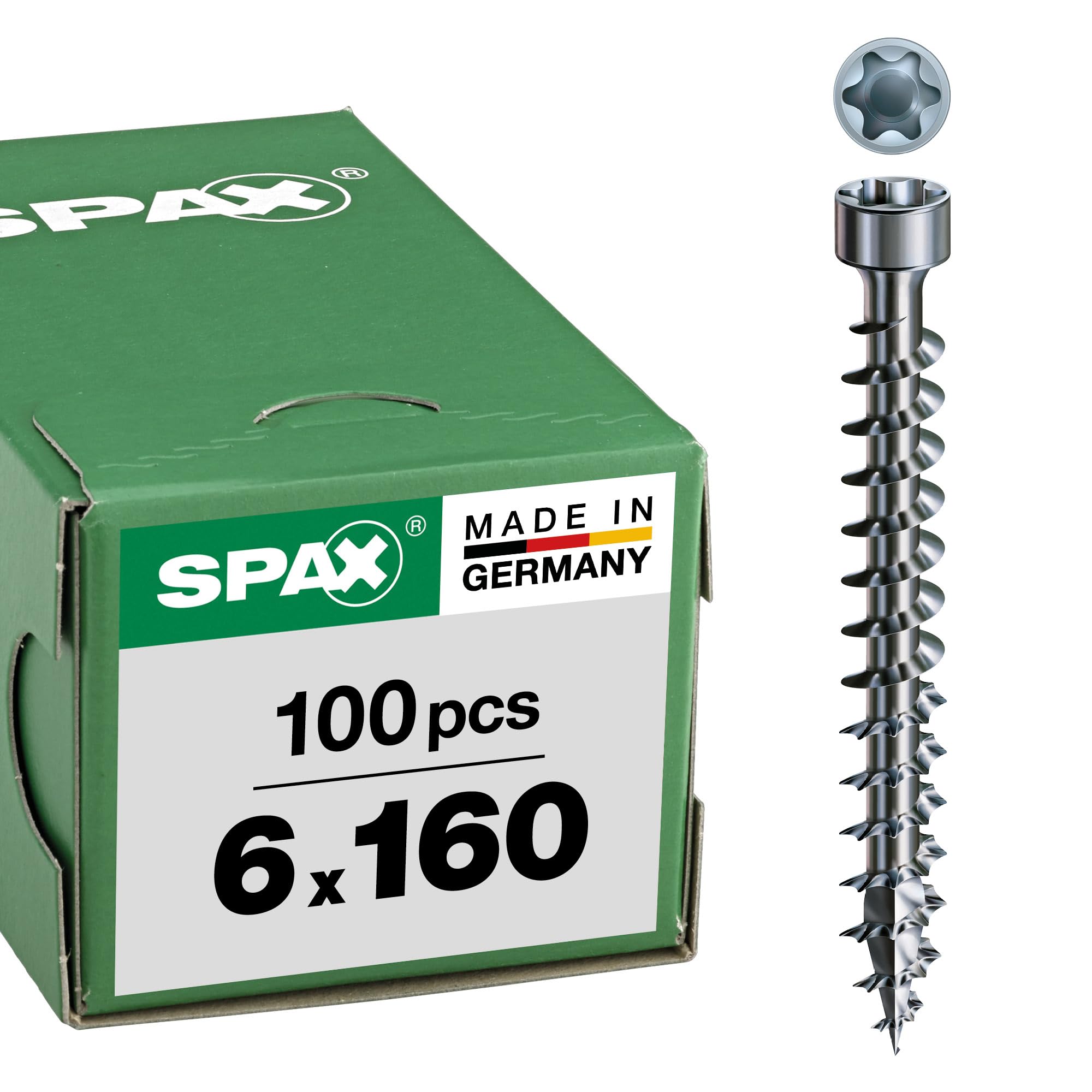 Spax 1211010601605 Screw for Wood Construction, 6 mm x 160 mm, T-Star Plus, Cylindrical Head, Full Thread, Cut Point, Wirox A3J 4CUT — image 1