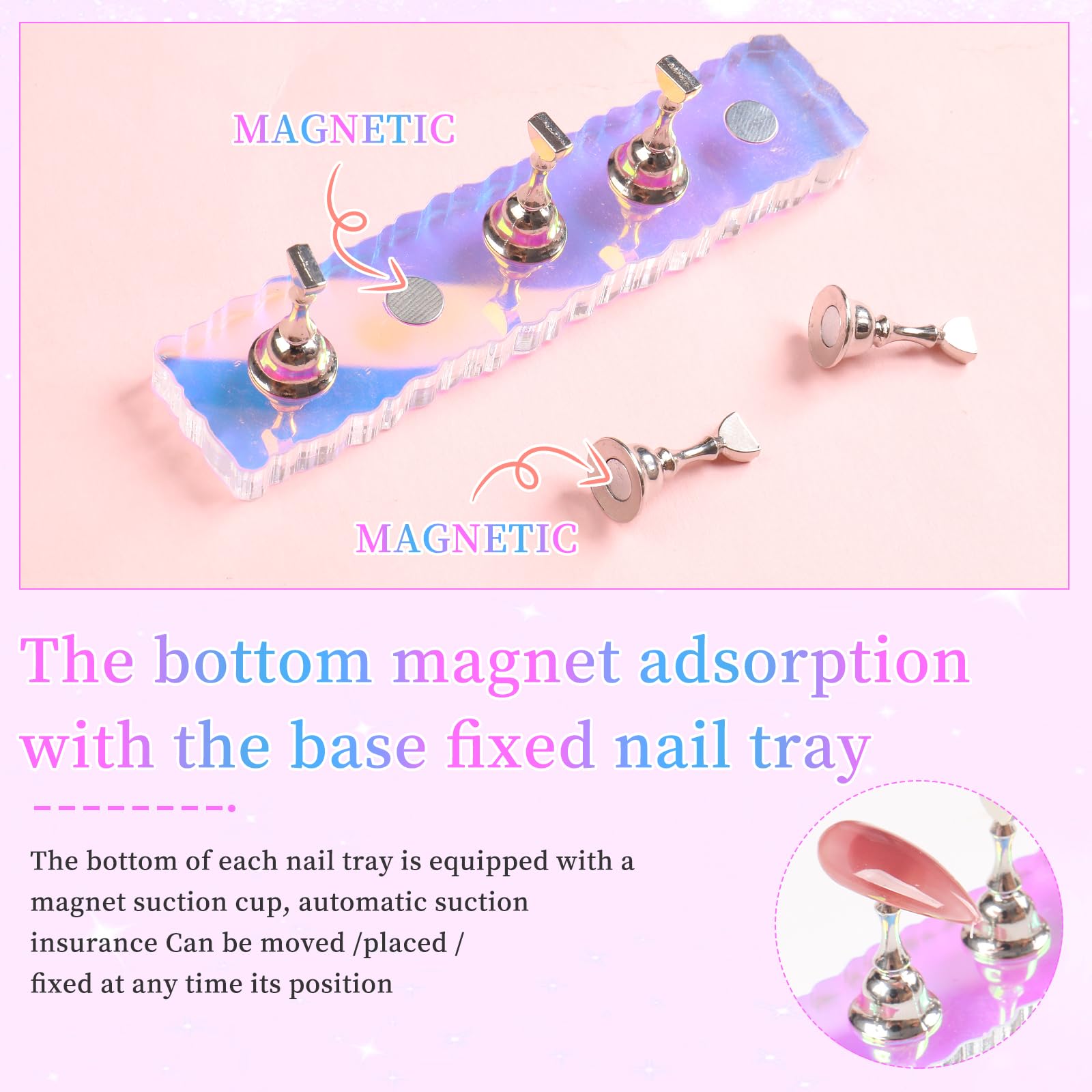 ANGNYA 2 Set Nail Stand, Aurora Nail Holder for Painting Nail Stand for Press on with 96 Pcs Reusable Sticky Putty Nail Display Stand Nail Hand Practice Magnetic Nail Art Tools for Homes and Salons - Image 9