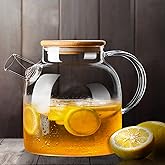 SITIEPA Glass Tea Pot Kettles Stovetop Safe, 50.7oz/1500mL Heatproof Borosilicate Glass Teapot Water Pitcher With Bamboo Lid and Removable Filter Spout for Loose Leaf and Blooming Tea