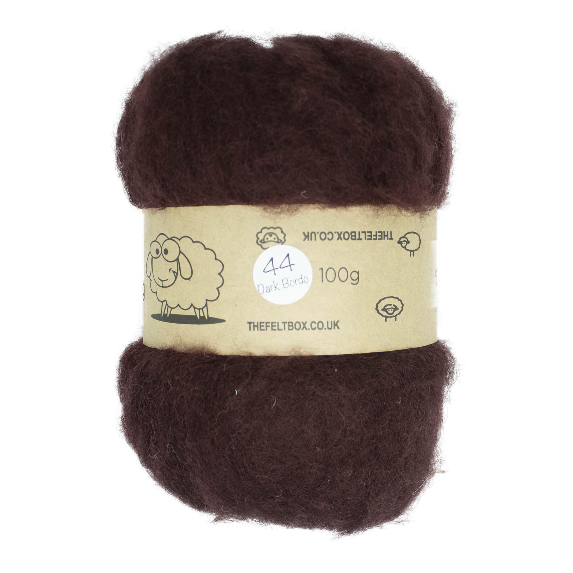 The Felt Box Needle Felting Wool Carded Batting : Short Coarser Mixed Together Fibres, Use as Core or Finish Wool 100 g | 3.5 oz- Dark Bordo #44