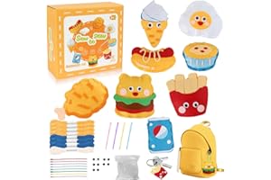 AZREFERENCE Felt Food Sewing Kits for Beginners, 8 Stuffed Ice Cream, Hamburger Making Easy Felt Sewing Fun Craft Set, Educational Learn to Sew Gifts for Kids Age 5 6 7 8 9 10 11 12, Instruction & Felt Materials