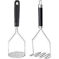2PCS Potato Masher, OLULU Heavy Duty Stainless Steel Mashed Potatoes Masher, Masher Kitchen Tool for Avocado, Potatoes, Beans