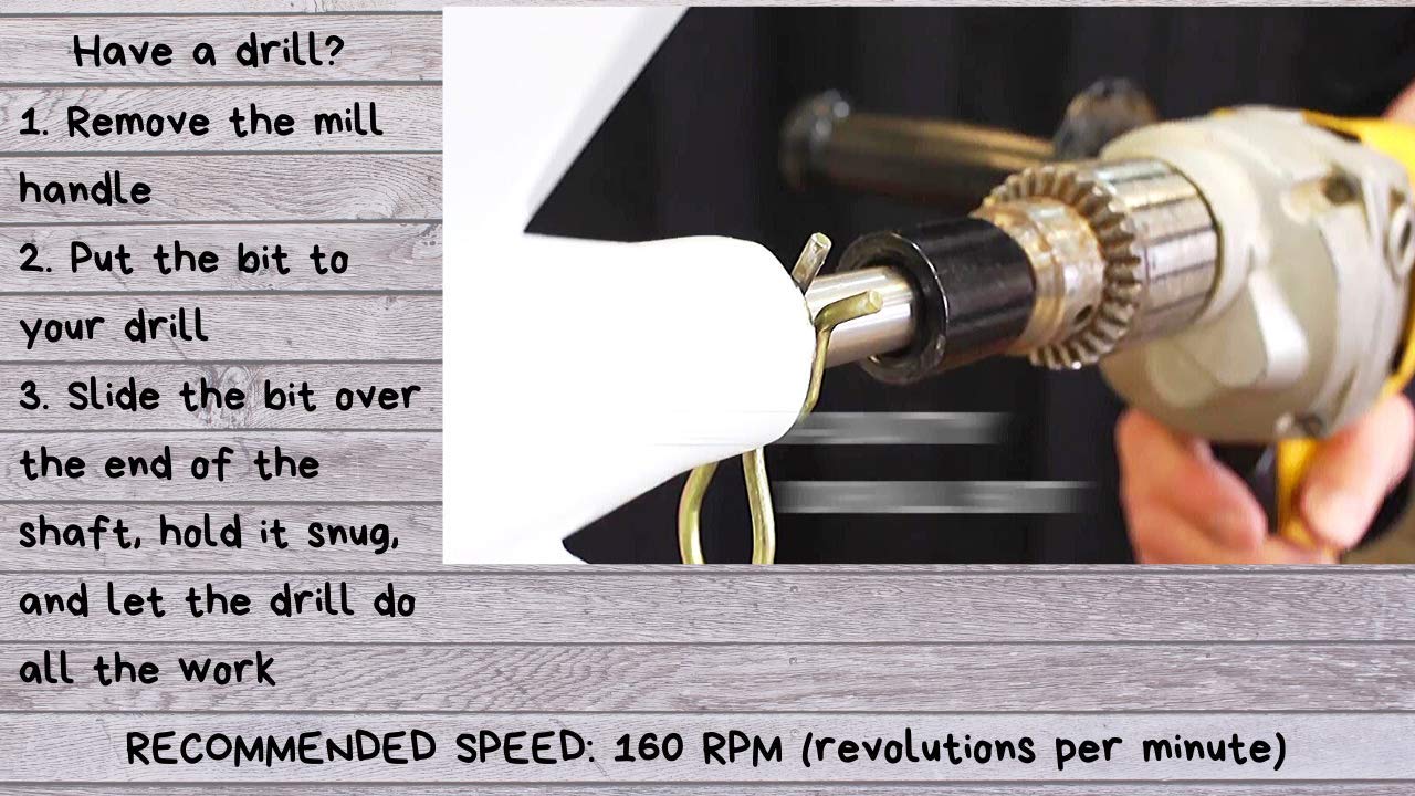 WonderMill Wonder Junior Deluxe Hand Grain Mill with Drill Bit