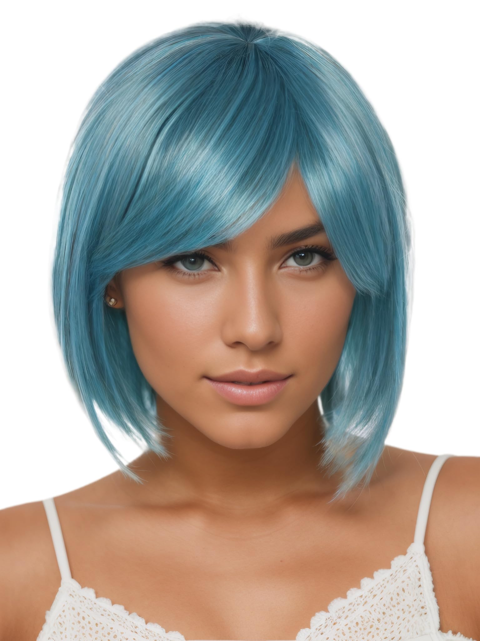Prettyland Turquoise Blue Women Short Hair Wig Soft Bob Everyday Bulma Dragon Ball Turquoise Cosplay Wig C1453