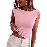 BTFBM Women's Ribbed Tank Tops 2026 Summer Cap Sleeve Boat Neck Slim Fitted Knit Basic Casual Tee Shirts Fashion Clothes