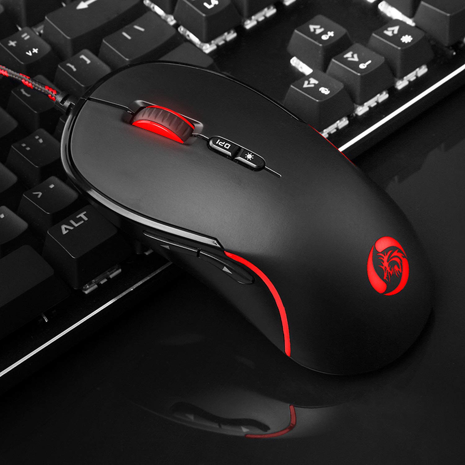 LILONG Gaming Mouse Wired [Metal Base] [Breathing Light] Ergonomic Game USB Computer Mice RGB Gamer Desktop Laptop PC Gaming Mouse, 7 Buttons for Windows 7/8/10/XP Vista Linux, Optical Sensor PMW3050