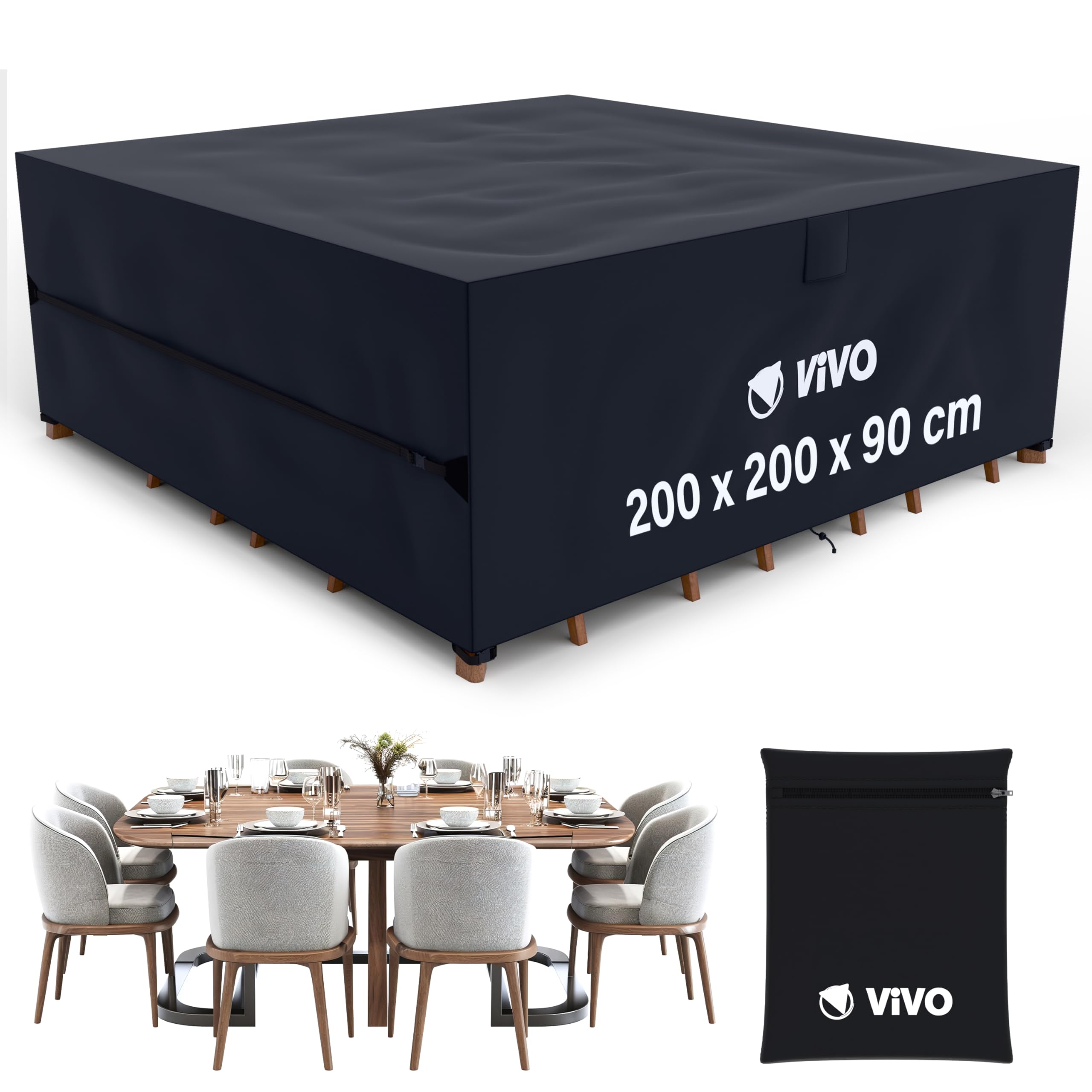 Garden Furniture Covers 200x200x90cm Rattan Sofa Table Chair Set Cover Tear Resistant Oxford Fabric 420D Heavy Duty Oxford Fabric Anti-UV Outdoor Patio Table Cover with Air Vent for Chair and Table