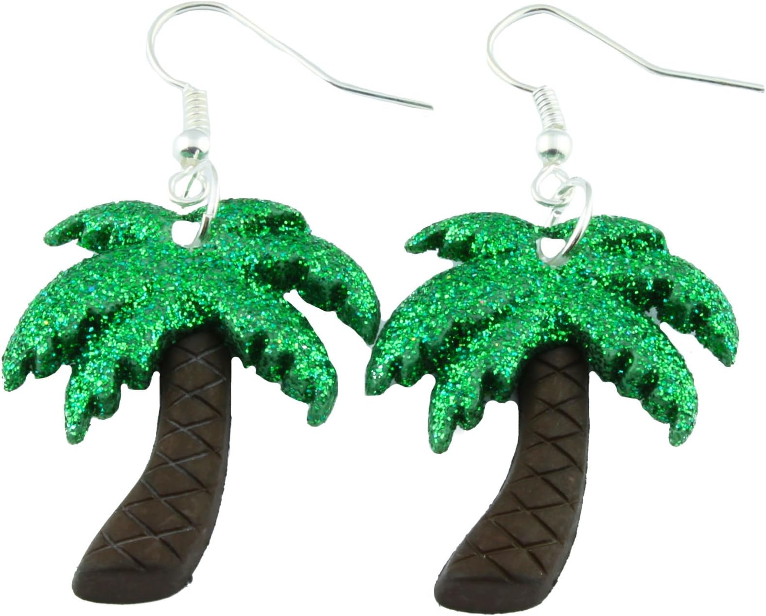 The Funky Barcode TROPICAL ISLAND GLITTER PALM TREE DANGLE EARRINGS Gift Box Available