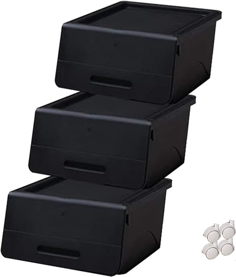 Amazon Co Jp サンカ 日本製 収納ボックス ふた付き 3個組 レギュラー 浅型 Froq フロック キャスター付き 積み重ねok オープン時ふた固定可能 幅38 5 奥行46 高さ24cm 完成品 ブラック Fr 23bk 3 K ホーム キッチン