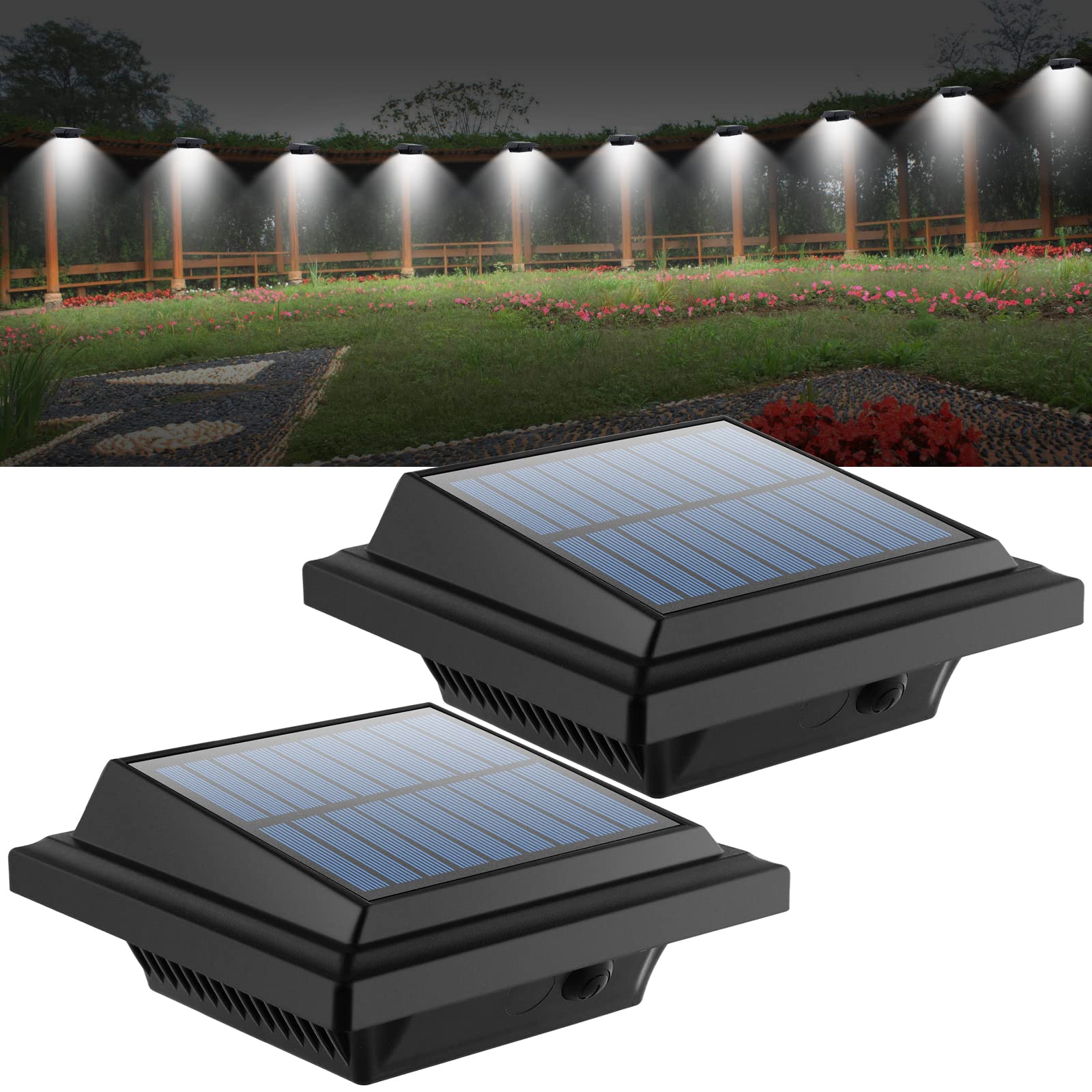 UniqueFire Solar Lights Outdoor, 40 LEDs Gutter Outdoor Lamps Wall Light,Waterproof Security Lights for Garden, Wall, Terrace, Driveway Path, Courtyards, Eaves (2, Cool White)