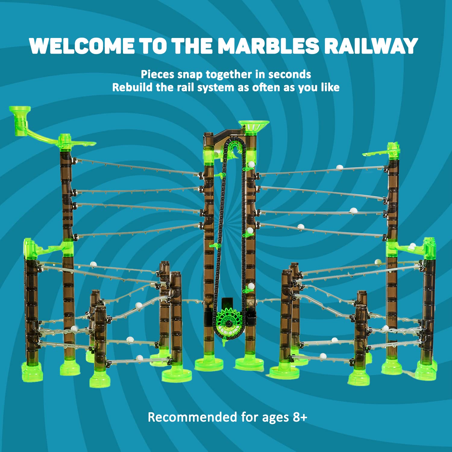 Marble Genius Add-on Accessory Marble Rails Automatic Chain Lift, 1 Piece Marble Run for Kids 8+ (Requires 2 AA Batteries), STEM, Great for Kids & Teens