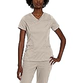 Landau Proflex Tailored Fit Stretch 3-Pocket Mock Wrap Scrub Top for Women 4161 Sandstone LGE
