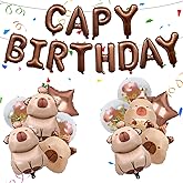 13 Pcs Brown Capybara Birthday Decorations, 12 Reusable Animal Capybara Balloons with 1 Capy Banner, Durable Foil Balloons for Baby Shower Decorations, Birthday Party Decoration for Party Decor