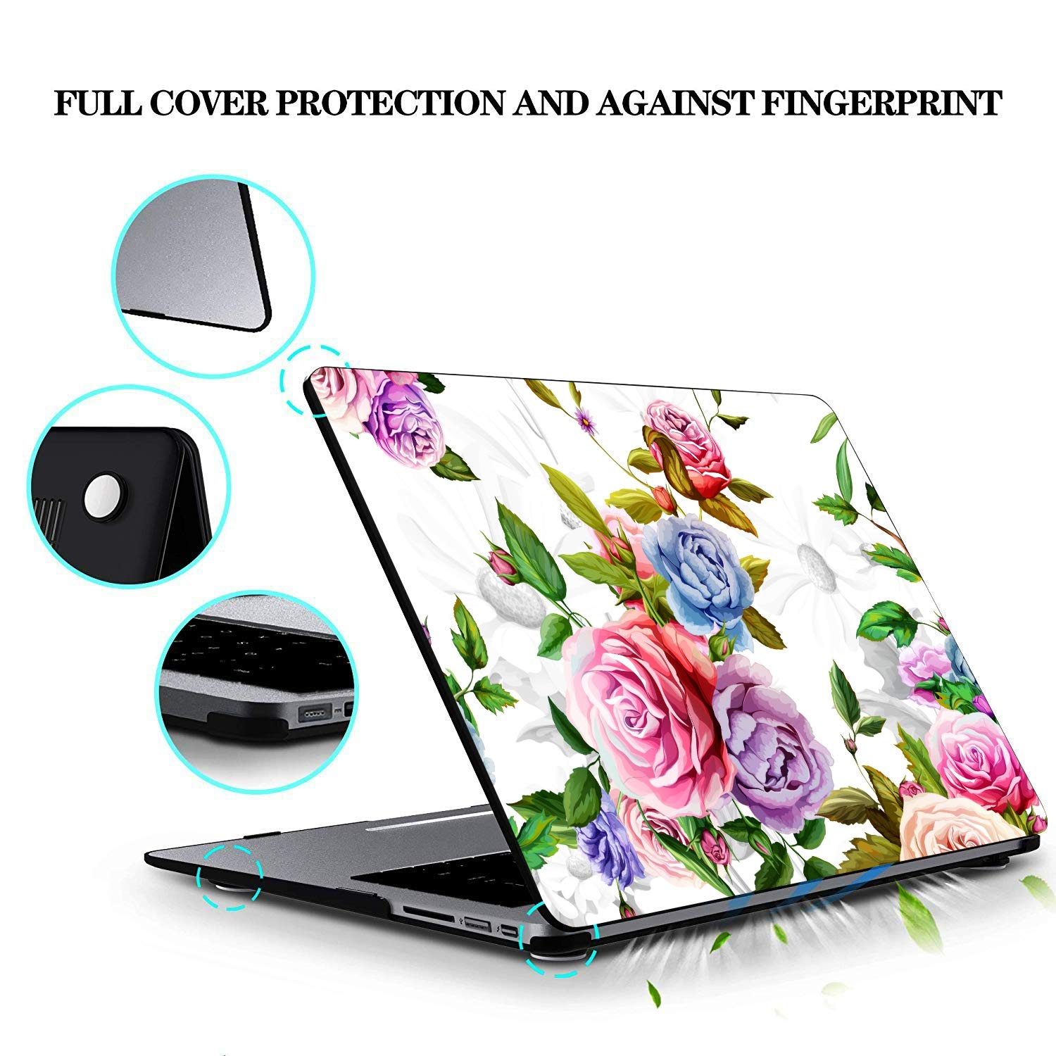 Mac Book Pro Cases Cartoon Floral Beautiful Rose for Lady Plastic Hard Shell Compatible Mac Air 11 Pro 13 15 MacBook Hard Case Protection for MacBook 2016-2019 Version