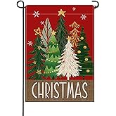 Artofy Christmas Trees Small Decorative Garden Flag, Red Xmas Snowflake Farmhouse Yard Lawn Outside Decor, Winter Holiday Rustic Burlap Outdoor Home Decoration Double Sided 12 x 18