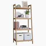 SMIBUY Bamboo Ladder Bookcase 4 Tier Storage Rack Organizer Freestanding Plant view 1