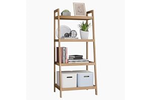SMIBUY Bamboo Ladder Bookcase, Bathroom Storage Rack Organizer, 4 Tier and 5 Tier Freestanding Plant Display Stand Space Save