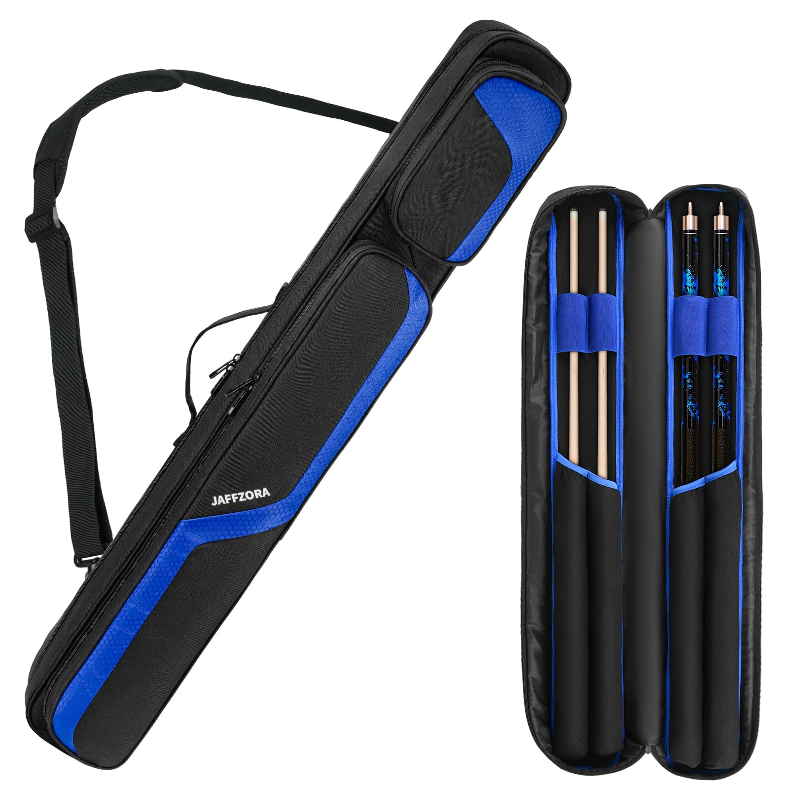 Photo 1 of Pool Cue Case 2x2, Pool Stick Carrying Case Holds 2 Butts and 2 Shafts, Soft Billiard Cue Bag with Shoulder Straps, Black (Bag Only)