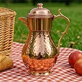Pure Copper Water Pitcher Jug with Lid Vessel for Drinking Ayurveda Decorative Fancy Handmade Hammered Antique Rustic Vintage Decanter Carafe Kitchen Gallon Home Decor