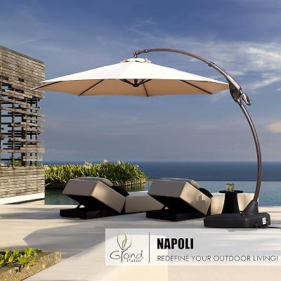 grand patio deluxe 11.5 ft curvy aluminum offset umbrella 11 Cantilever with Base Outdoor Large Round Hanging Umbrella for Garden Backyard (Black & White, 11 FT) : Patio, Lawn & Garden Quality Canopy Grand patio Deluxe Napoli 11