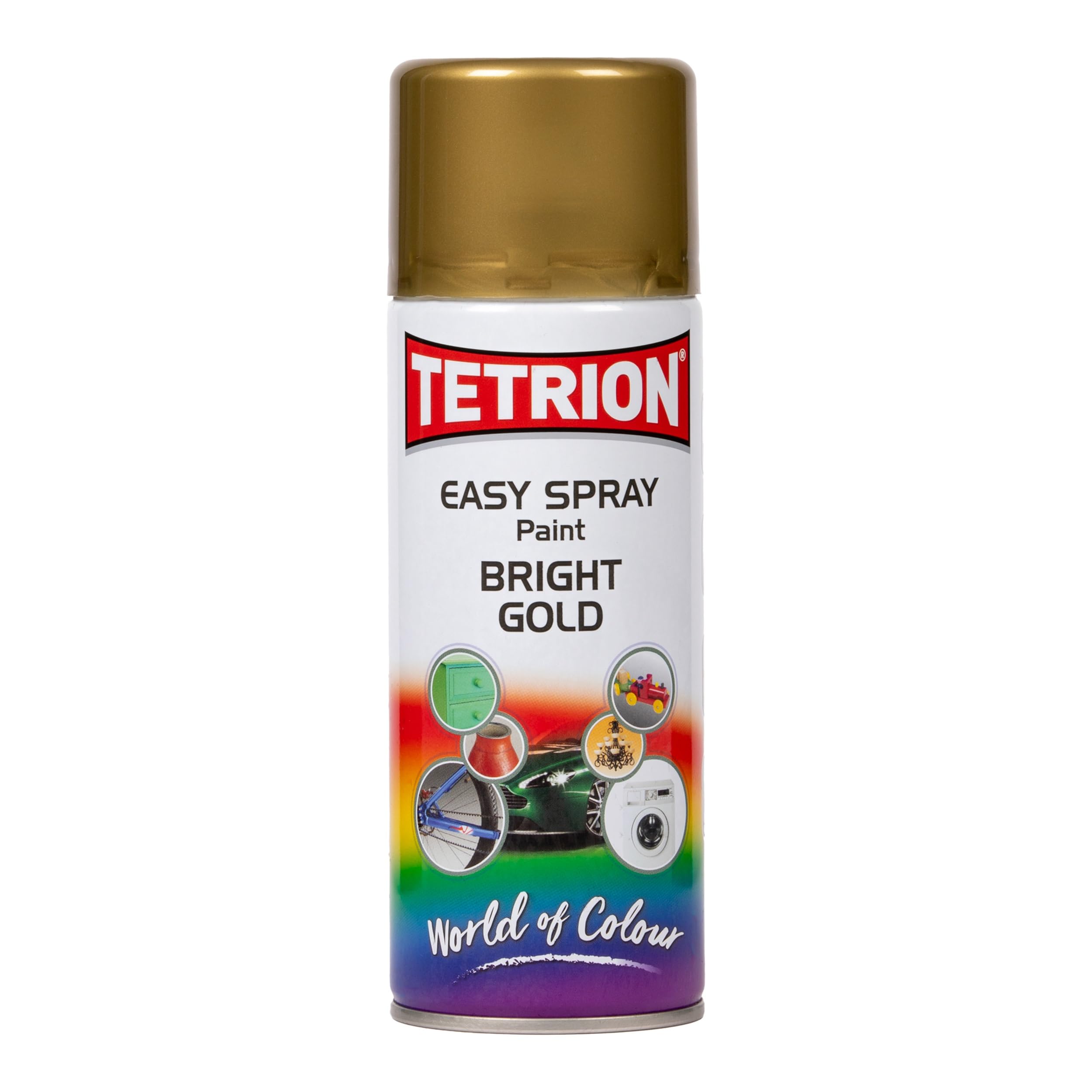 Tetrion Bright Gold Spray Paint 400ml - High Visibility Quick-Drying Aerosol for Wood, Metal, Ceramic, Plastic Surfaces