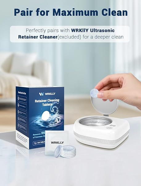 RETAINER CLEANER TABLETS (120 PCS), DENTURE CLEANING TABLETS FOR INVISALIGN, NIGHT MOUTH GUARD FOR ALIGNERS, REMOVE ODORS STAINS AND PLAQUE, QUICK CLEANSER, MINT FRESH FLAVOR, 4 MONTH SUPPLY
