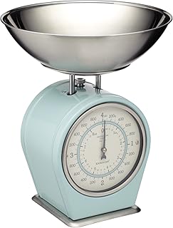 KitchenCraft Living Nostalgia Mechanische Küchenwaage, Traditionelle Waage in Vintage-Optik, Back- und Kochzubehör, 4 kg (8 lbs) – Vintage Blue