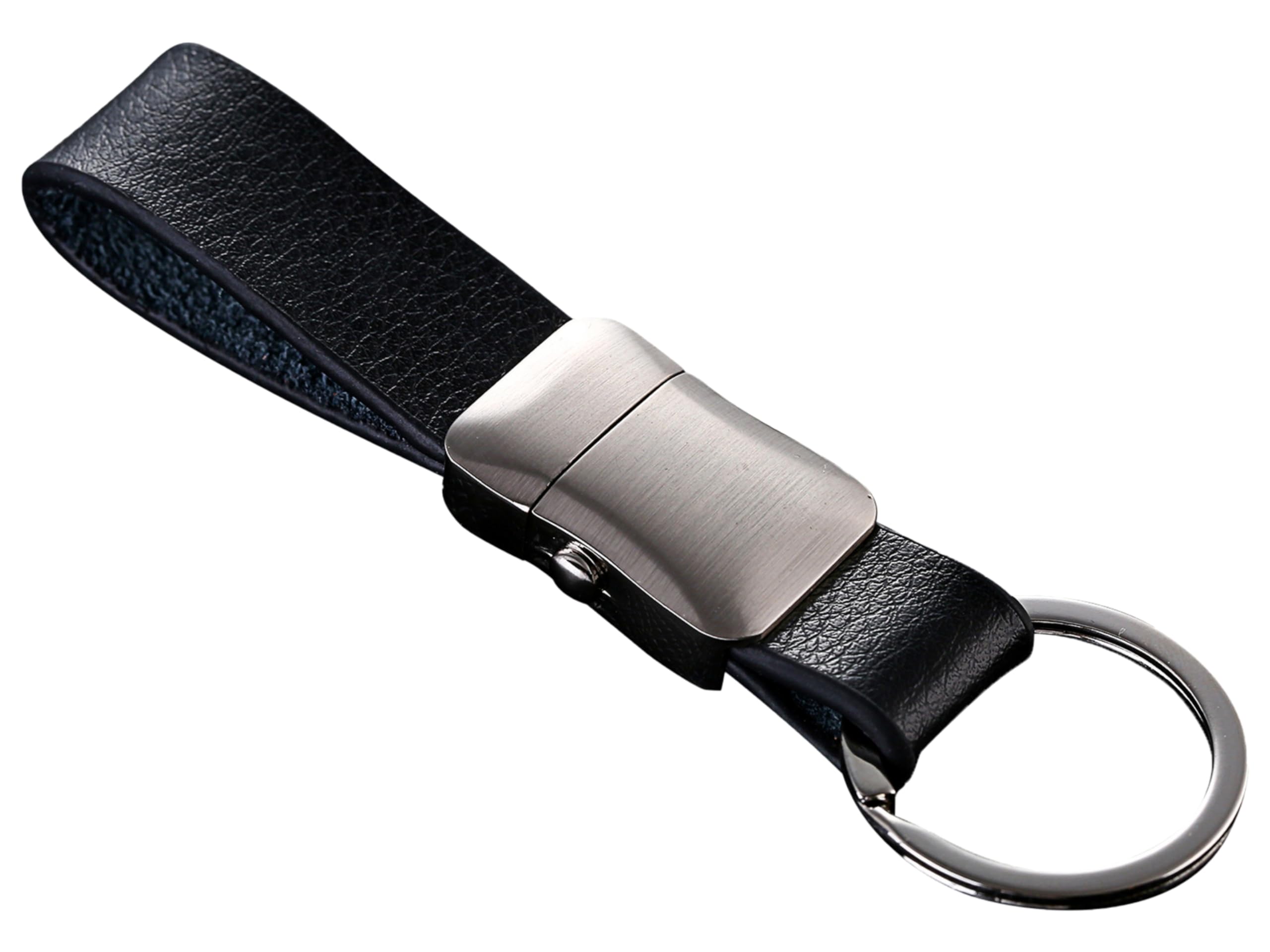 Cerbery® | Elegant Leather Keyring with Rings and Gift Box | Keychain Keychain Key Holder Keyring car Photo Engraving Ring | Ladies Men | Gift (Silver)