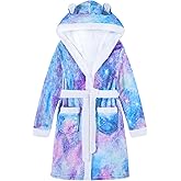 Funnycokid Girls Robes Kids Hooded Bathrobe Soft Fleece Pajamas Plush Flannel Sleepwear 4-14 Years