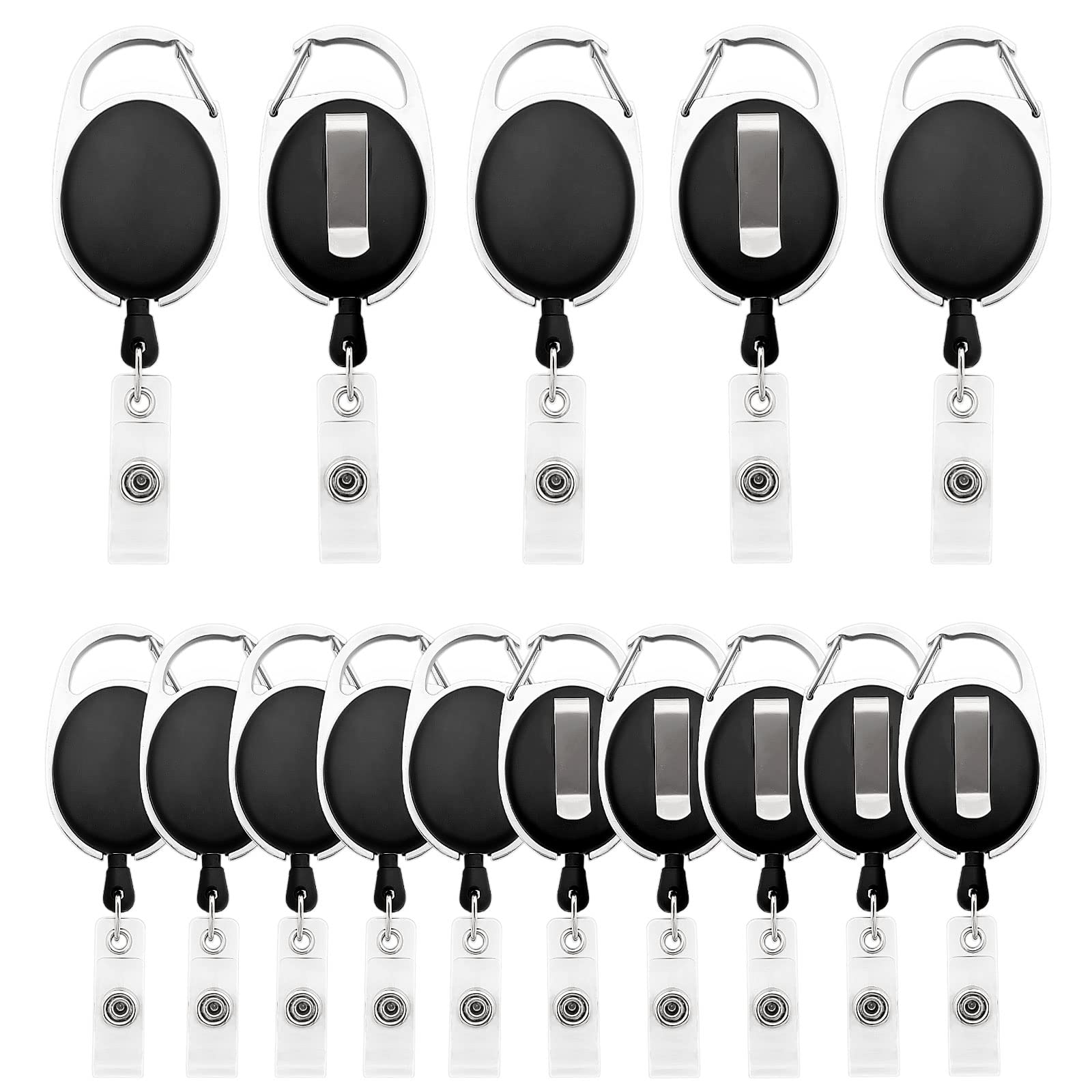 Fushing Retractable Badge Holder Carabiner Reel Clip On ID Card Holders (Black) (15)