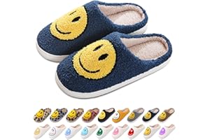 AIMINUO Women's Men's Retro Preppy Happy Face Slippers Comfy Warm Plush Slip-On House Slipper for Winter Indoor Soft Cushion Non-slip Fluffy Slides Slippers