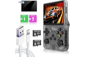 UGTENVERSI R36S Handheld Retro Gaming Console Linux System with 32+64G TF Card, Preloaded with 15000+ Games，Retro Video Game Console 3.5-inch IPS Screen (Transparent Black)