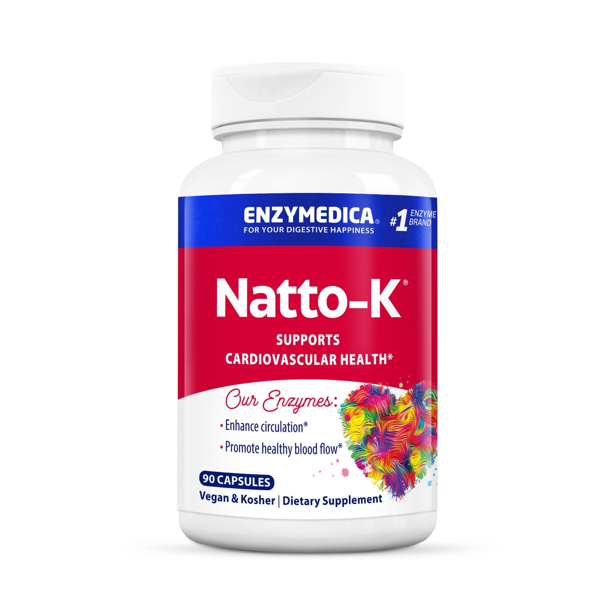 ENZYMEDICA - Natto-K (90 Capsules) | Therapeutic Enzymes Supplements | Nattokinase Systemic Proteolytic Enzymes Blend for Cardiovascular Health, Nutrient Supplements, Gut Health Supplement, Vegan