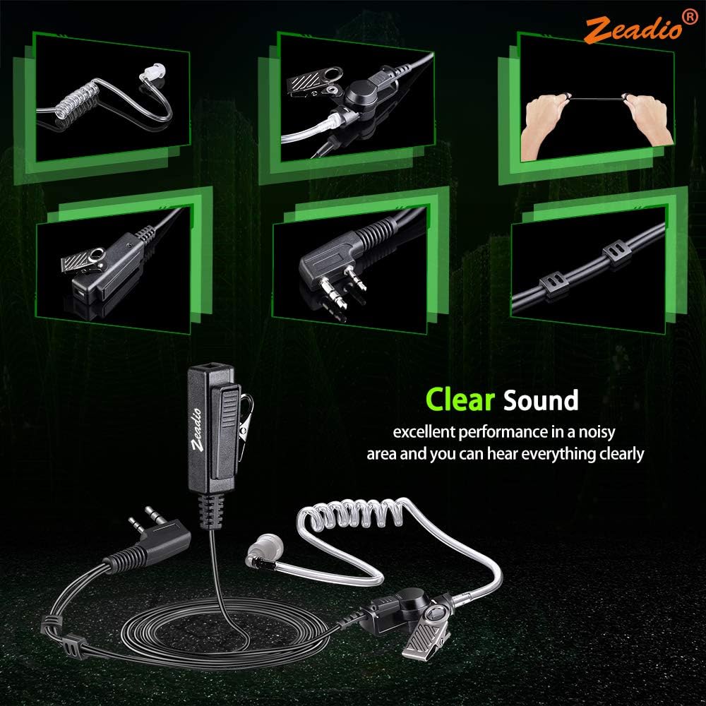 Zeadio Surveillance Covert Air Acoustic Tube Walkie Talkie Earpiece Headset with Earmold and Push-To-Talk Microphone for Kenwood Baofeng HYT 2 Pin Two Way Radio (Pack of 2) - Image 5