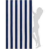 WILFA Extra Large Beach Towel - Oversized Mircofiber 40 x 70 inches, XL Striped Lightweight Pool Towel, Big Cabana Swim Travel Towel for Adults Mens Women,Dark Blue